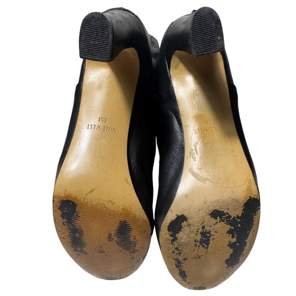 Nine West Black Leather Knee-High Heeled Boots Size 9M - Picture 8 of 15